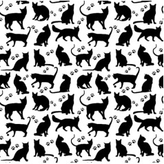 Cat 100% Cotton Fabric, Children, Sold by the Metre, Craft, Sewing Fabric (Cat Silhouette, White, Black, 200 x 160 cm)