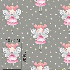 Pingianer Fairy Stars Grey, 300 x 160 cm, 100% Cotton Fabric, Children, Sold by the Metre, Craft, Sewing Fabric