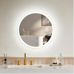 Teal Home Round Bathroom Mirror with LED Lights - Anti Fog Bathroom Mirror Wall Mounted - Circle Mirror 600mm Diameter - 3 Color Dimmable Round LED Mirror with Acrylic Bezel