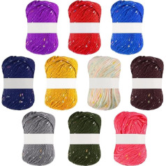 Kurtzy 10 Colours Crochet Yarn - 50 g per Yarn Ball - Total Approx. 900 m Soft Polyester Acrylic Wool & Cotton for Crochet for Hand Weaving Projects