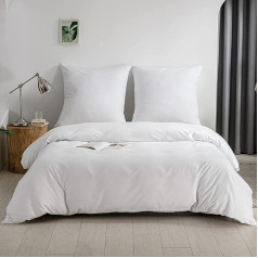 KONO DC-2 Set 135 WE Brushed Microfibre Duvet Cover with Zip Tieback + Pillowcases 80 x 80 cm with Envelope Closure (White, 135 x 200 cm + 80 x 80 cm x 1 Piece)