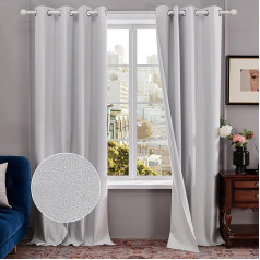 Deconovo 100% Full Blackout Curtains, 100% Total Opaque Curtains, Eyelets Thermal Curtains for Bedroom, Cold Protection, 229 x 117 cm (Height x Width), White, Set of 2