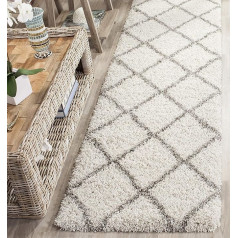 Safavieh Hudson Shag Collection Shaggy Rug for Living Room Dining Room Bedroom High Pile Ivory and Grey 30 x 72 Inch