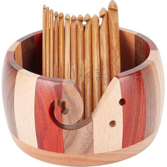 NBEADS Wooden Yarn Bowl, with 12 Pieces Bamboo Knitting Needles Set, Yarn Ball Holder, Handmade Yarn Storage Bowl for DIY Knitting, Crochet Kit, Knitting and Crochet, Saddle Brown