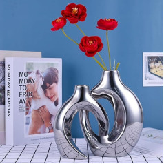 Ceramic Vase Decoration Set of 2, Bohemian Decoration, Modern Home Decoration, Vase, Centerpiece for Living Room, Office Decorations for Wedding Parties (Silver-Plated)