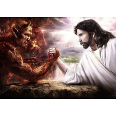 Jesus and the Devil - Arm wrestle - A3 poster - print - picture - art