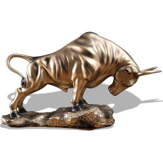 Taurus Sculpture, Golden Feng Shui Bull Statue Made of Resin, Bull Sculpture Ox Figure, Happiness of Career and Wealth for Chinese Souvenirs, Gifts Home Office Table Decoration for TV Cabinet