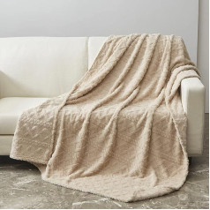 WONGS BEDDING Cream Fleece Blanket, Fluffy Sherpa Throw, Warm Soft Jacquard Coral Bed Throw, Winter Cozy Microfiber Blanket for Sofa and Couch (150 x 200 cm)