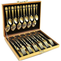 KAHEIGN 24-Piece Cutlery Set for 6 People, Gold Cutlery Set Made of Stainless Steel, Highly Polished Design, Dishwasher Safe Knife, Fork, Spoon, Cutlery Set for Birthday, Party, Christmas