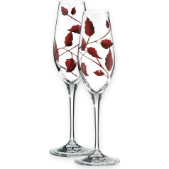 Quality Ruby Leaf Vine Champagne Flutes Pair - Mouth Blown / Hand Decorated Glass - Ideal Ruby Wedding / 40th Anniversary Gift