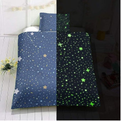 Children's Glow in The Dark Duvet Cover 155 x 220 cm Blue Cartoon Stars Universe Bedding Set for Teen Boys Girls Toddler Child Starry Sky Theme Bedspreads with Zip, No Comforter Sheet