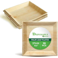 DISPOSABLE GREEN® | 27 x 27 cm Square Plates | Pack of 10 | Palm Leaf Plates | Compostable, Biodegradable, Eco-Friendly | Pack of 10