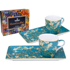 MARSSEUS - Vincent Van Gogh 'Almond Blossom' Set of 2 Porcelain Espresso Cups with Porcelain Tray, 90 ml