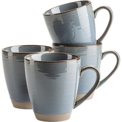 MÄSER Nottingham Series Set of 4 Coffee Mugs with Filigree Lines and Elegant Glaze, Large Ceramic Coffee Cups in Modern Vintage Look, Stoneware, Grey/Blue