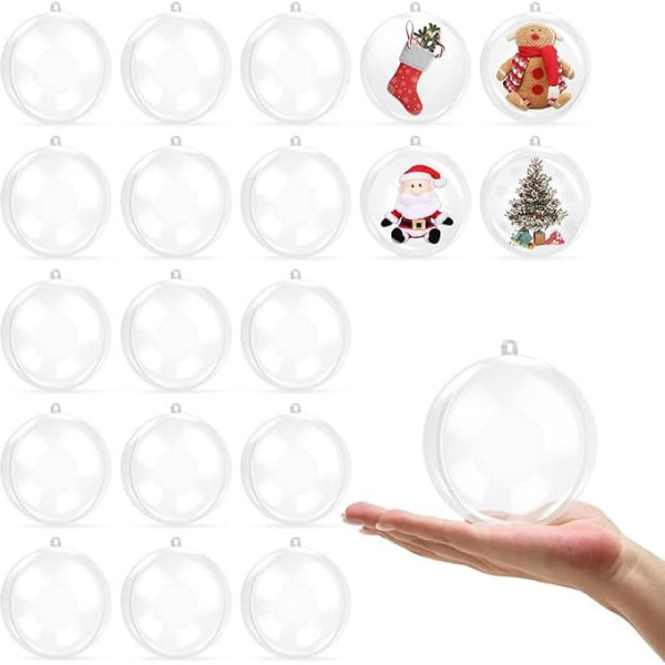 20 Pcs Clear Plastic Christmas Baubles Fillable 8cm Large Empty Baubles for DIY Crafts for Christmas Tree Decoration