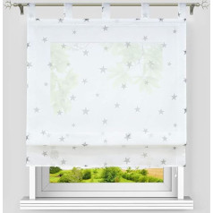 Heichkell Voile Roman Blind Stars Pattern Transparent Roman Curtain with Loops Stars Loop Blind Children's Room Curtain W x H 60 x 140 cm White / Grey