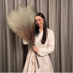 Flossophy 110cm Tall Pampas Grass Artificial Grass Plant Feathers for Vase 3 Stems Gradient Large Pampas Grass Bouquet - Extra Tall Faux Pampas Grass Decor (Cream/Brown Gradient)