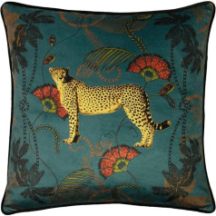 Paoletti Tropica Cheetah Velvet Cushion Cover Teal 45x45cm