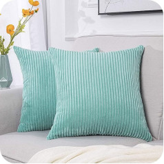 Topfinel Set of 2 Velvet Cushion Covers, Decorative Sofa Cushion Covers, Decorative Cushion Covers, Corduroy Cushion Cover with Hidden Zip, 50 x 50 cm, Turquoise
