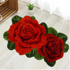 USTIDE Rose Bath Mat 2x3 Red Bathroom Rug Shaggy Flower Shaped Rug Plush Water Absorbent Rug for Kitchen Vanity Bathtub Washable High Pile Doormat