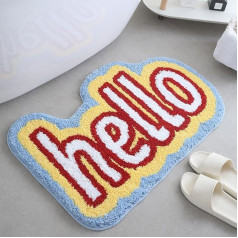 HOUSERAN Hello Bath Mat, Doormat Non-Slip Water Absorbent Microfibre Cute Bath Mat Door Mat Washable Funny Rugs - 50 x 80 cm