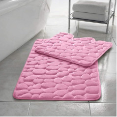 EXQUIZIT HOME Luxury 2 Piece Pebble Bathroom Rug Set Memory Foam Non Slip Soft Pink