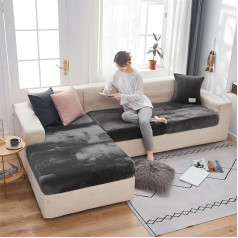 jianyana Universal Velvet Stretch Cushion Cover, Non-Slip Stretch Sofa Cushion Cover, Sectional Couch Cover, Elastic Furniture Protection Cover (Deep Grey, Chaise Cover)