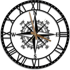 MOXVIO Circinus 45cm Metal Wall Clock, Black Compass Wall Clock, 3D Silent Non Ticking Metal Wall Clock - Decorative Luxury Art for Living Room, Kitchen, Dining Room, Bedroom, Garden and Patio