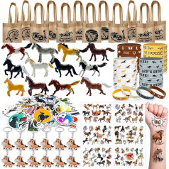 Moltby 110 Pieces Horse Party Bags Children's Birthday Party Bags West Cowboy Horse Decoration with Party Favours Bags Figures Bracelets Key Ring Stickers Tattoos