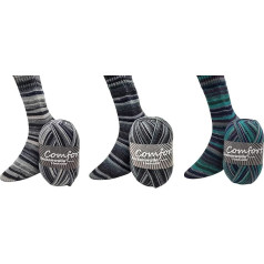 Comfort Wolle 6 Ply Sock Wool, Sock Wool, Denim Colour, 3 x 150g Knaul, 375 m Length, Thick Wool for Extra Warm Socks, Subtle Pattern Straight from the Knaul, Colour Set 1