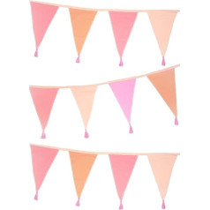 Pink Fabric Bunting with Tassels - 3 m | Triangle Flag Bunting Garland, 100% Cotton, Home Decor for Girls Bedroom, Children's Room Accessories, Indoor Outdoor Birthday Party Decorations, Festival