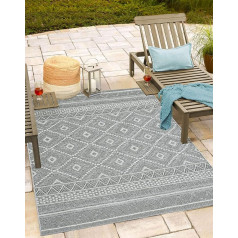 Mia´s Teppiche Adora OTW-MT Modern Rug, Boho Style, Ideal for Indoor and Outdoor Use, Ideal for Kitchen and Dining Room, But Also for Balcony or Patio, Design 2, 95 Grey, 140 x 200 cm