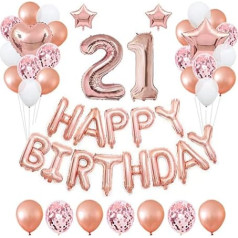 21st Rose Gold Birthday Party Decorations Pack of 48 Banner Happy Birthday Decorations for Girls Women Party Supplies Happy Birthday Star Heart Foil Latex Balloons