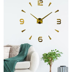 Coraltree Modern Mute Wall Clock DIY Wall Clock 3D Sticker Wall Clock for Decoration Gift Home, Restaurant, Office and Hotel (Gold)