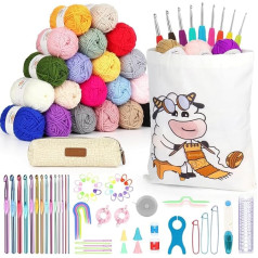 Aeeque Crochet Set, 83 Pieces Crochet Sets for Beginners, Adult Crochet Set with Crochet Bag, Crochet Accessories, Ergonomic Metal Rubber Handle Crochet Hook, Crochet Set, Crochet Scarves, Sweaters