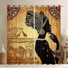 African Women Print Blackout Window Curtains African Women Curtains (30%-50%) for Bedroom Ethnic Afro Window Treatments 26x28 Inch