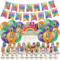 44-teiliges Regenbogen-Puppen-Partyzubehör, Regenbogen-hohe Ballon-Thema, Regenbogen-Puppe, Kuchendekorationen, inklusive Regenbogen-Puppen-Banner, Kuchen, Cupcake-Topper, Ballon-Set für Kinder,