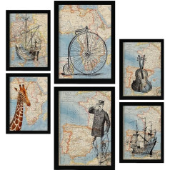 Nacnic Vintage Maps Posters. Retro style topographic maps of Europe, Africa and Spain in subtle colours. Interior design and decoration. A4 & A3.