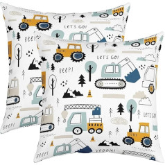 Loussiesd Construction Cushion Covers for Sofa Bed Set of 2 Cartoon Equipment Trucks Decorative Pillows Cushion Covers Car Excavator Tractor Vehicles White Pillow Inserts Not Included