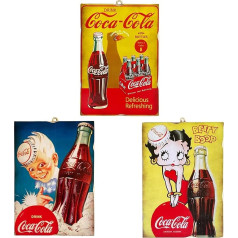 KUSTOM ART Coca Cola Betty Boop Collection Vintage Style Picture Print on Wood 25 x 18 cm Pack of 3
