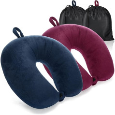 com-four® 2 x Premium Neck Pillow - Neck Support Pillow with Memory Foam - Neck Pillow for Adults - Velvety Soft Travel Pillow for Airplane, Car, Train, Ship and Bus - Sleep Aid