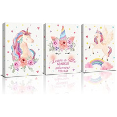 KAIRNE Unicorn Canvas Art Print Framed Inspirational Quotes Unicorns Rainbow Art Poster for Girls Bedroom Nursery 30x39cm Ready to Hang Unicorn Art Prints