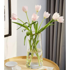 FUNSOBA Clear Glass Flower Vase with Gold Mouth for Centerpieces Home Decor Wedding Decoration (1, Large, 5.2 x 9.9 inch)