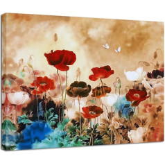 Blossoming Poppies - Large Canvas Art Print Stretched & Framed Modern Canvas Art Wall Art for Home Decoration, Floral Print on Canvas, Painting Style