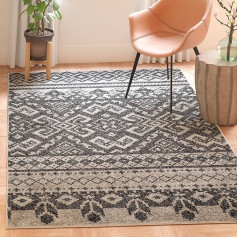 SAFAVIEH Boho Teppich für Wohnzimmer, Esszimmer, Schlafzimmer - Adirondack Collection, Kurzer Flor, Silber und Schwarz, 91 X 152 cm