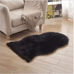 QIKEGooods Sofa Rug Fuax Fur Soft Fluffy Shaggy Rug for Living Room Bedroom Sofa Chair Black 60x90cm