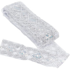 GORGECRAFT 10 Yard Sequins Lace Mesh Trim 2-1/2 Inch Wide Lace Ribbon Bead Applique for Costume Dresses Curtain Table Runner Making Decoration Supplies DIY Sewing Embellishment White