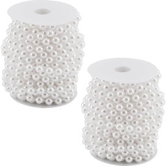 ZEONHEI Pack of 2 10 m x 8 mm Pearl Ribbon Bead Chains, Fishing Line Bead Garland, Pearl Cord, Decorative Chain for DIY, Garland, Christmas, Christmas Chain, Decoration, White