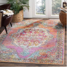 SAFAVIEH Boho Teppich für Wohnzimmer, Esszimmer, Schlafzimmer - Crystal Collection, Kurzer Flor, Orange und Hellblau, 91 X 152 cm