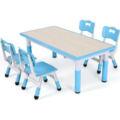 Mamizo Children's Table with 4 Chairs, Height Adjustable, Table Chair Set for Nursery and Children's Room, Plastic Children's Furniture, Seating Set for Boys Girls from 2 Years, Blue
